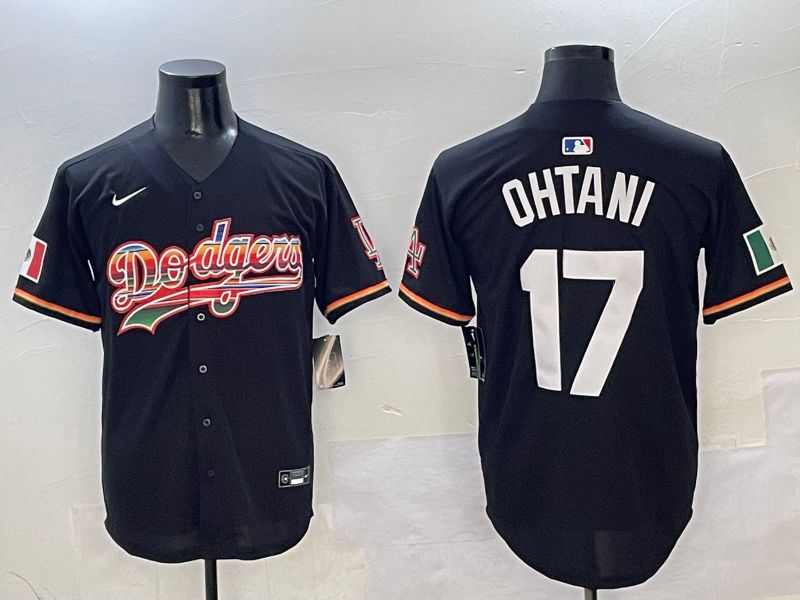 Men Los Angeles Dodgers 17 Ohtani Black rainbow Nike 2025 MLB Jersey style 1